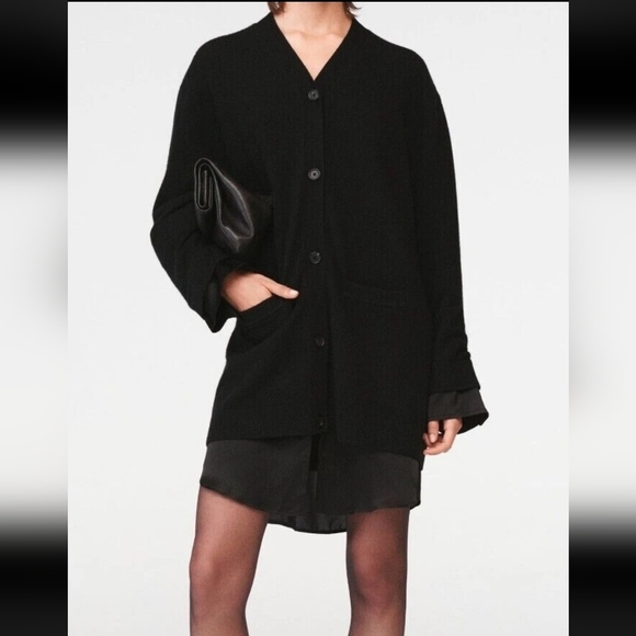 Zara X Steven Meisel Mixed Knit Cardigan Black Oversized Sz Small 100% Silk - Picture 2 of 16